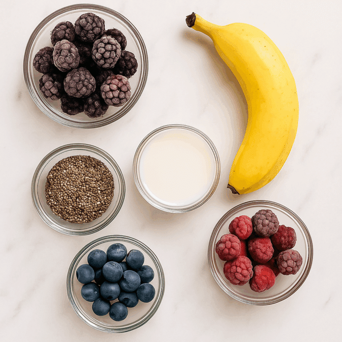 Chia smoothie ingredients flat lay