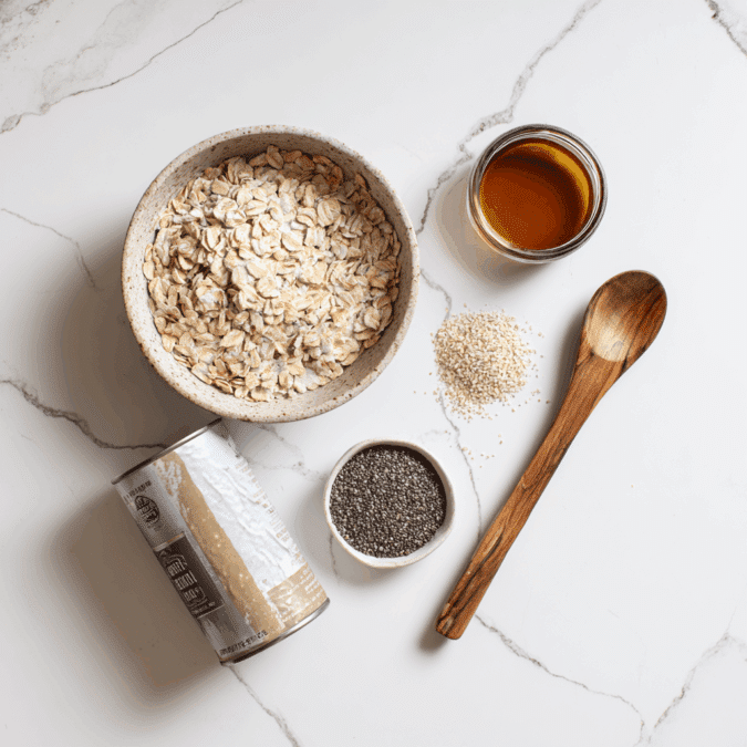 Ingredients for coconut chia overnight oats
