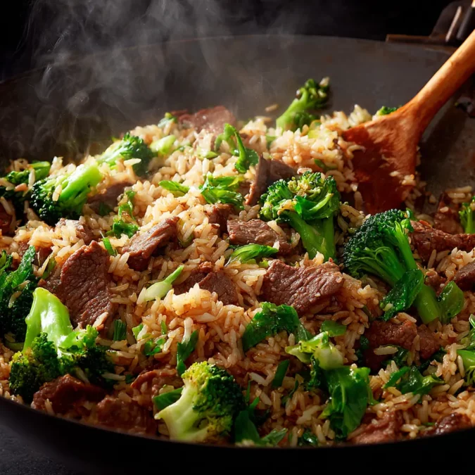 final stir-fry of beef & broccoli fried rice