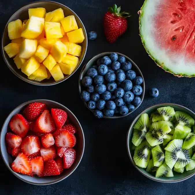 fruit salad ingredients for watermelon bowl