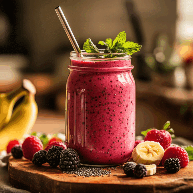 Chia seed smoothie served in jar