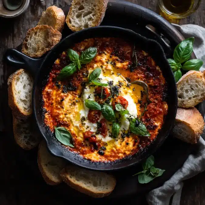 finished roasted tomato burrata dip