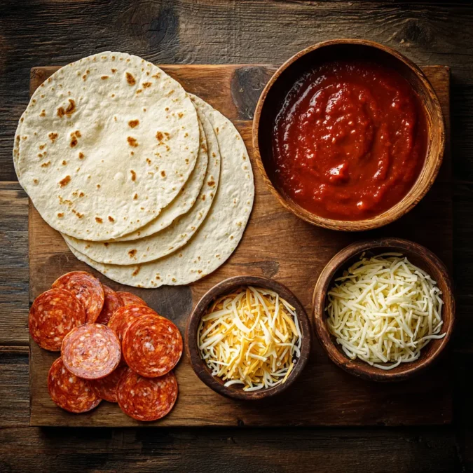 Ingredients for tortilla pizza rolls