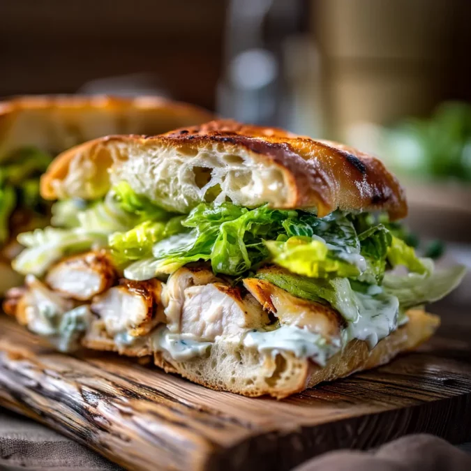 chicken caesar sandwich with grilled chicken and romaine on toasted bread