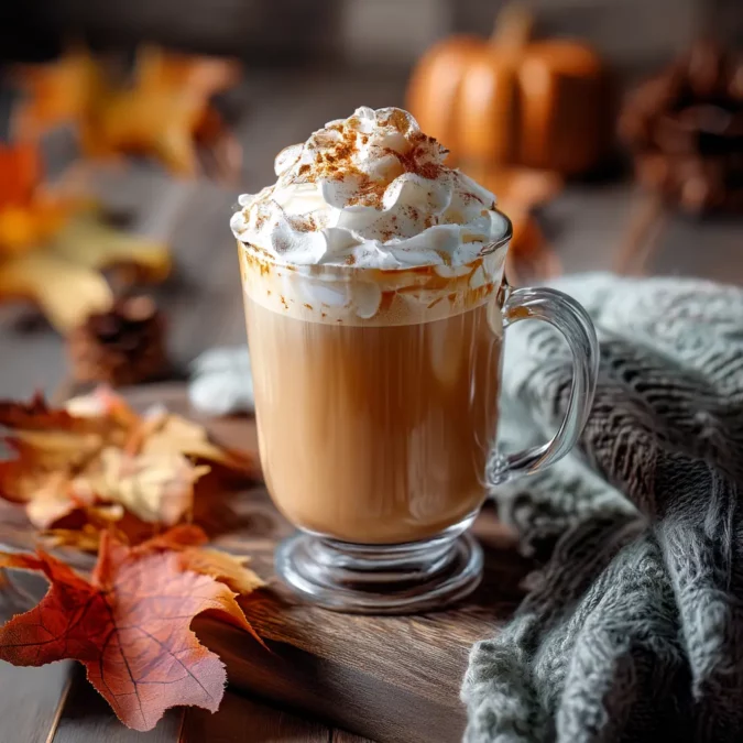 Finished pumpkin spice latte with cinnamon stick