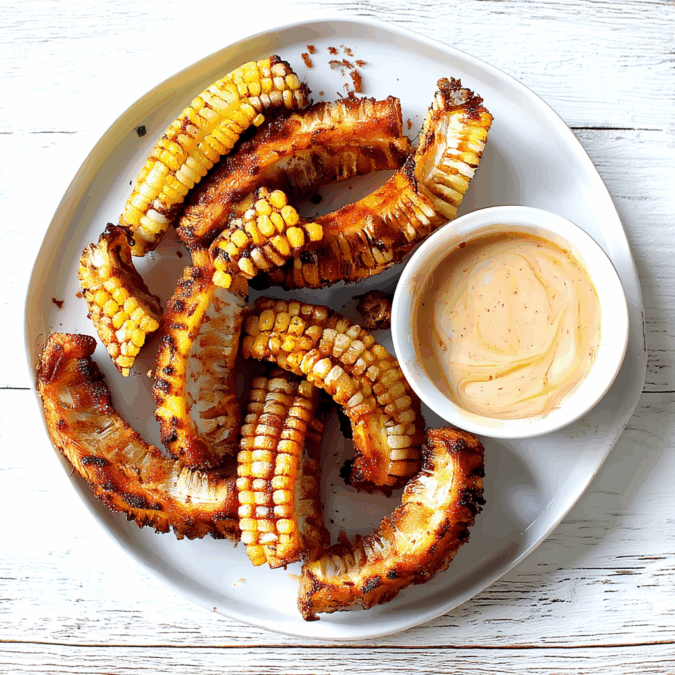 Cajun butter corn ribs served hot on a tray