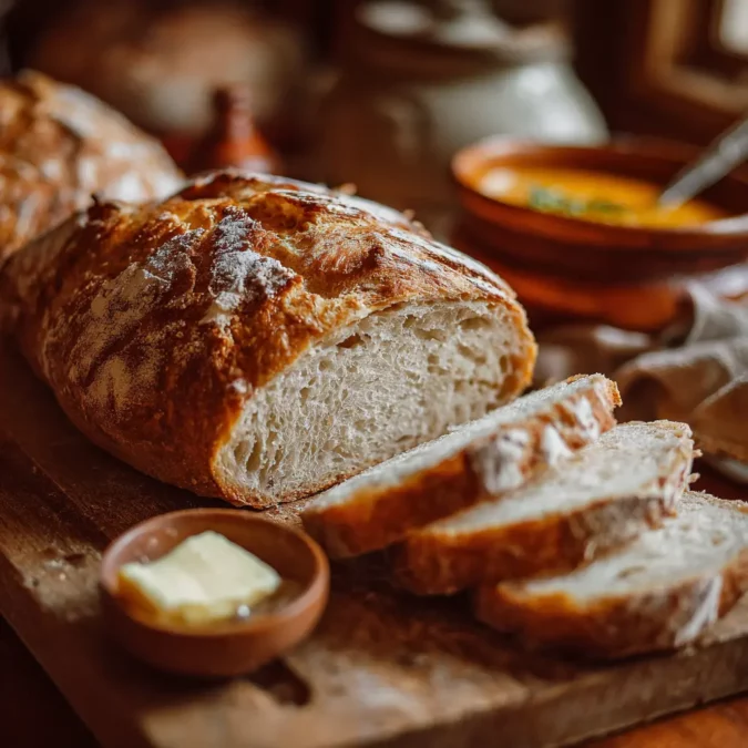 Serving 2 Ingredient Artisan Bread with butter