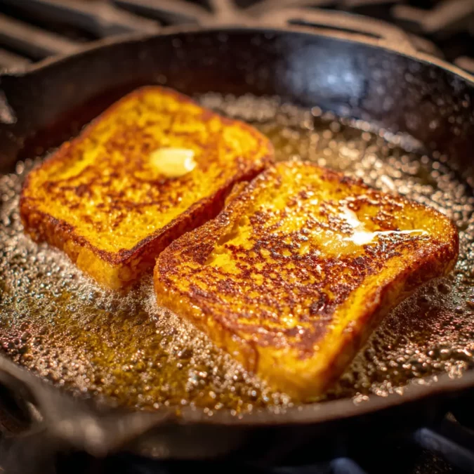 Pumpkin French toast in skillet