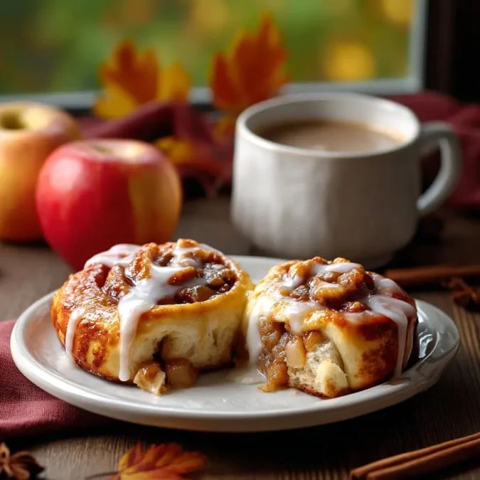 Apple pie cinnamon rolls served for breakfast