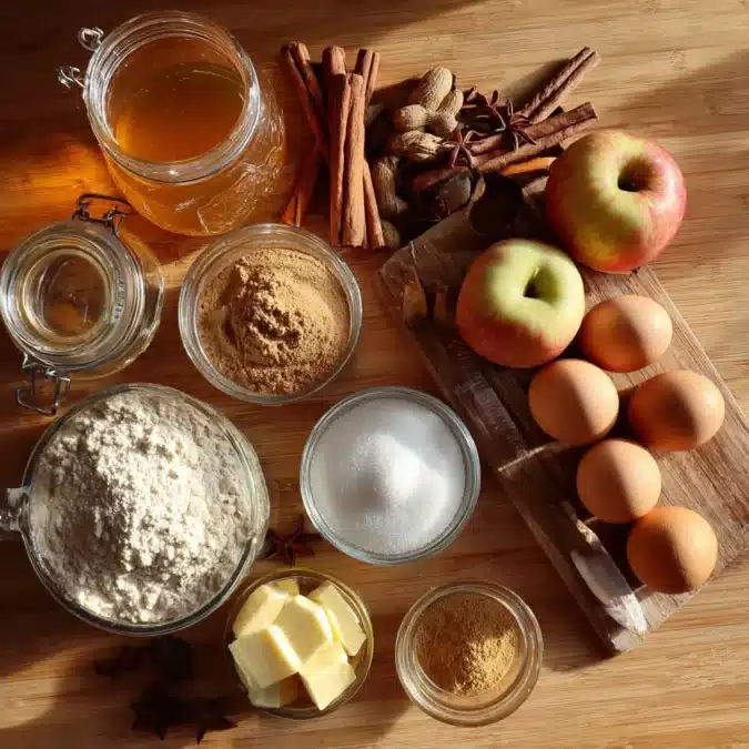 Ingredients for apple cider cupcakes with spiced frosting