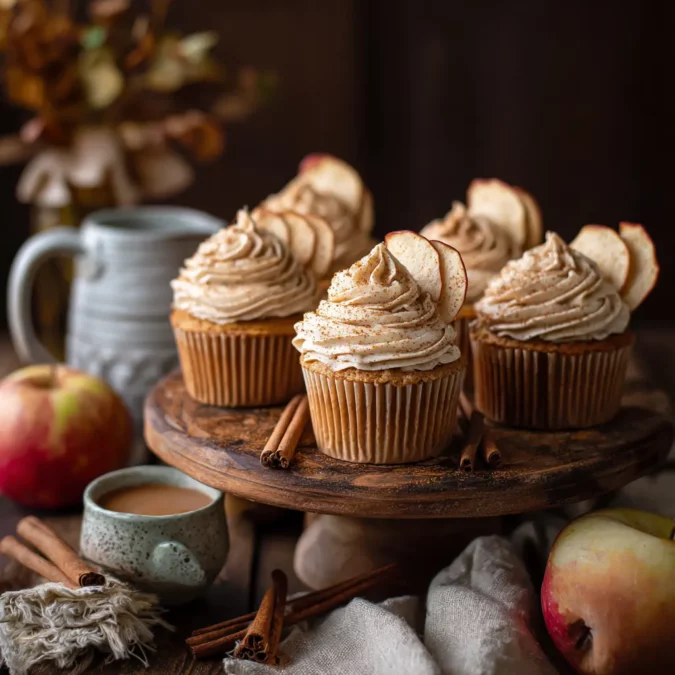 Served apple cider cupcakes with fall-inspired frosting