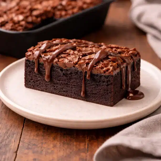 Served slice of chocolate crunch dessert