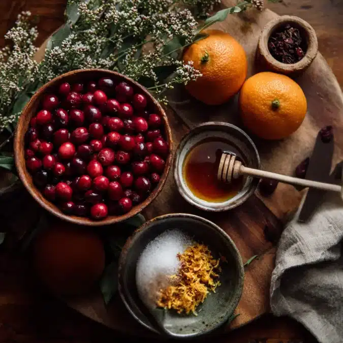 Ingredients for whole berry cranberry sauce