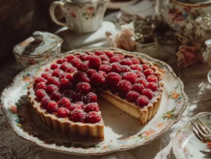 raspberry tart on elegant Bridgerton table