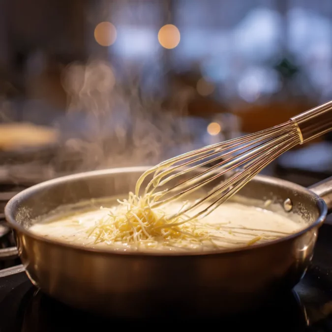 making cheese sauce for cauliflower cheese