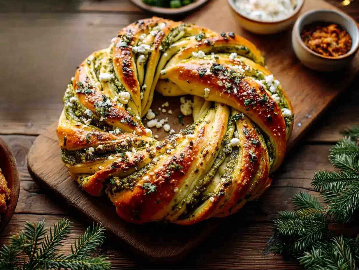 Feta and Pesto Pastry Wreath: A Stunning Holiday Showstopper