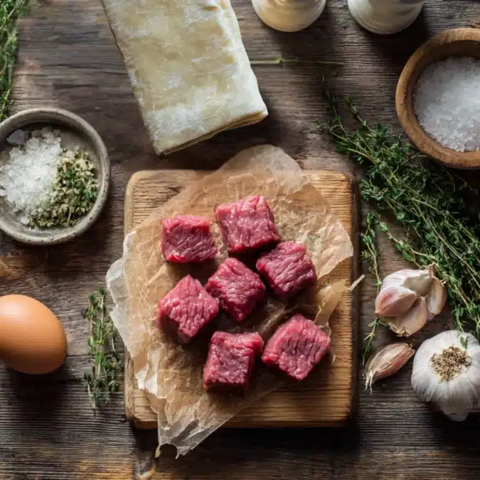 ingredients for mini beef wellington laid out before cooking