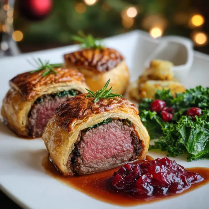 served mini beef wellington holiday plate