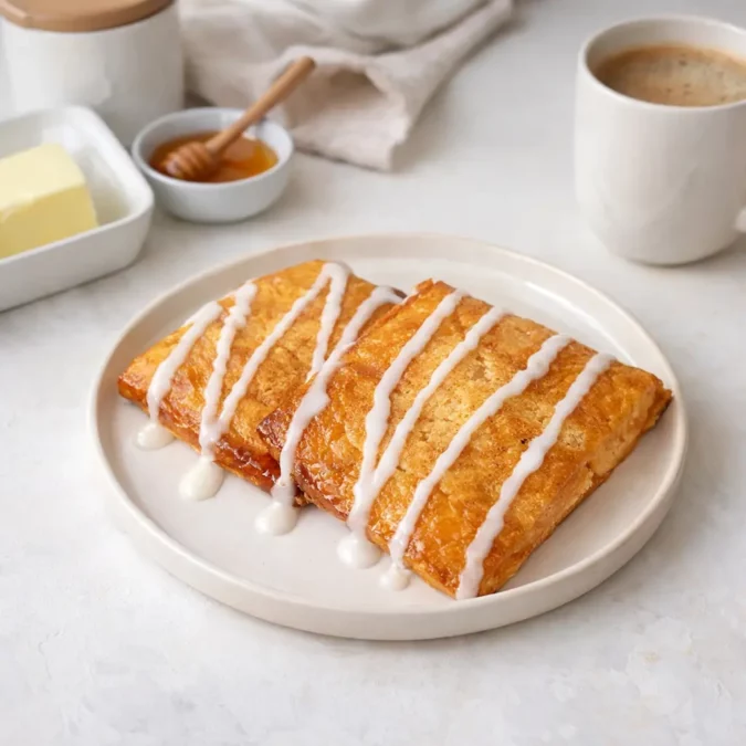 honey butter crescent square with icing drizzle served