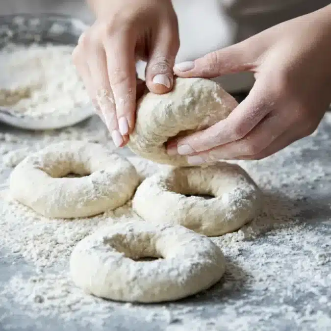 shaping protein bagels with greek yogurt dough